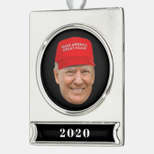 TRUMP MAGA Kerstmis Verzilverd Banner Ornament (Links)