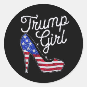 Trump Meisje Hoge Hak Amerikaanse Vlag Bling Patri Ronde Sticker
