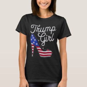 Trump Meisje Hoge Hak Amerikaanse Vlag Bling Patri T-shirt