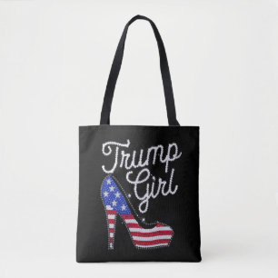 Trump Meisje Hoge Hak Amerikaanse Vlag Bling Patri Tote Bag