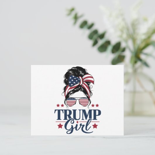 Trump Meisje Messy Bun Trump 2024 Verkiezing Ameri Briefkaart (Staand voorkant)
