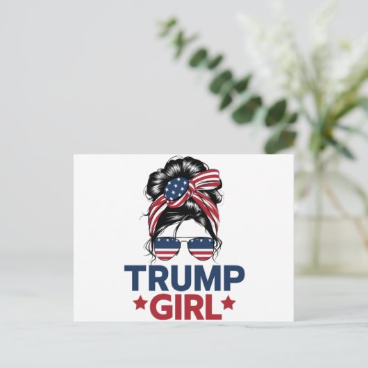 Trump Meisje Messy Bun Trump 2024 Verkiezing Ameri Briefkaart (Staand voorkant)