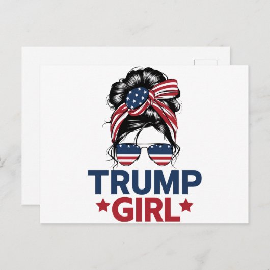 Trump Meisje Messy Bun Trump 2024 Verkiezing Ameri Briefkaart (Voorkant / Achterkant)
