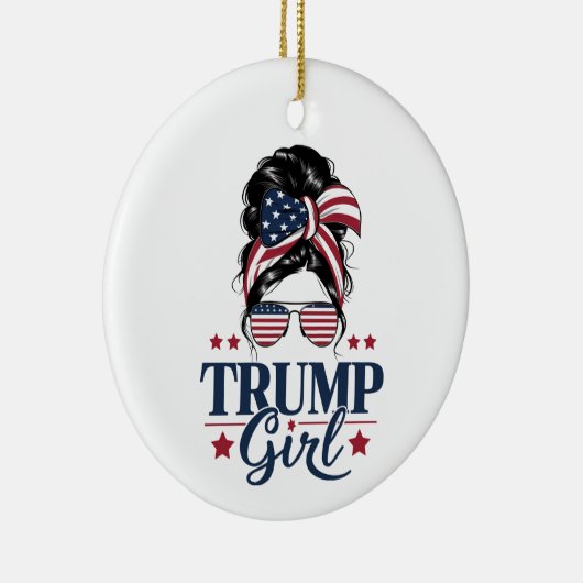 Trump Meisje Messy Bun Trump 2024 Verkiezing Ameri Keramisch Ornament (Rechts)