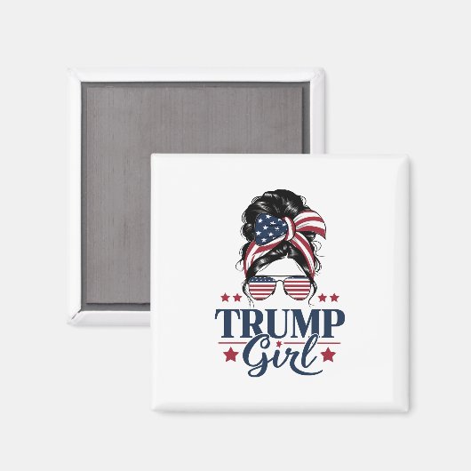 Trump Meisje Messy Bun Trump 2024 Verkiezing Ameri Magneet (Voorkant / Achterkant)