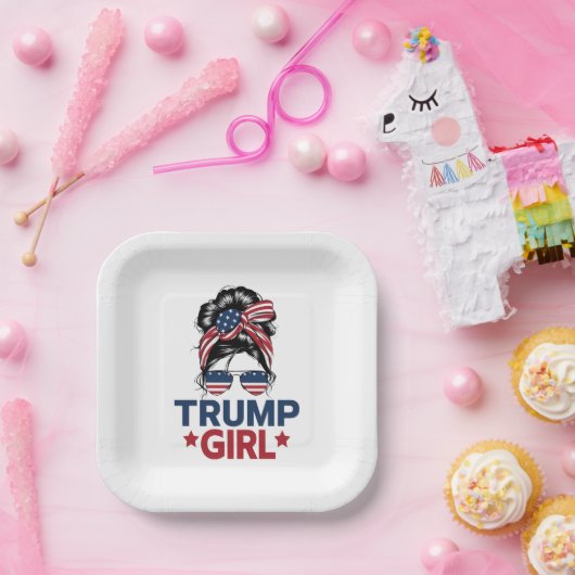 Trump Meisje Messy Bun Trump 2024 Verkiezing Ameri Papieren Bordje (Feest)