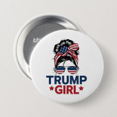 Trump Meisje Messy Bun Trump 2024 Verkiezing Ameri Ronde Button 7,6 Cm (Voorkant /achterkant)