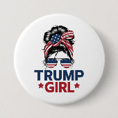 Trump Meisje Messy Bun Trump 2024 Verkiezing Ameri Ronde Button 7,6 Cm (Voorkant)