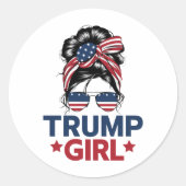 Trump Meisje Messy Bun Trump 2024 Verkiezing Ameri Ronde Sticker (Voorkant)