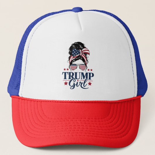 Trump Meisje Messy Bun Trump 2024 Verkiezing Ameri Trucker Pet (Voorkant)