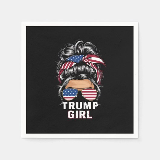 Trump Meisje Messy Bun USA Vlag Trump 2024 Verkiez Servet (Voorkant)