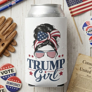 Trump Meisje Patriottische Rommelige Knot Amerikaa Blikjeskoeler