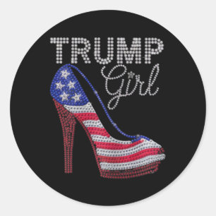 Trump Meisje Stilettos Hoge Hak Amerikaanse Vlag B Ronde Sticker