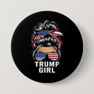 Trump Meisje Wanordelijke Knot VS Vlag Trump 2024  Ronde Button 7,6 Cm
