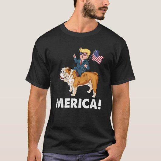 Trump Merica Engelse Bulldog Amerikaanse held 4e T-shirt (Voorkant)