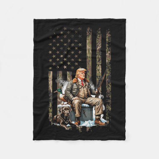 Trump met hond eend watervogels jagen camo preside fleece deken (Voorkant)