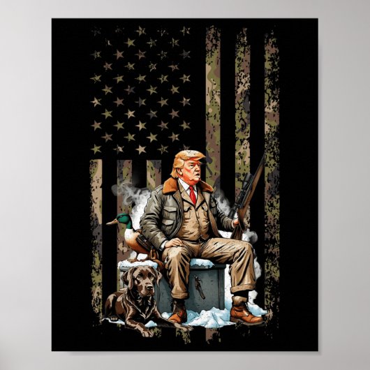 Trump met hond eend watervogels jagen camo preside poster (Voorkant)