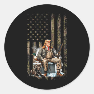 Trump met hond eend watervogels jagen camo preside ronde sticker