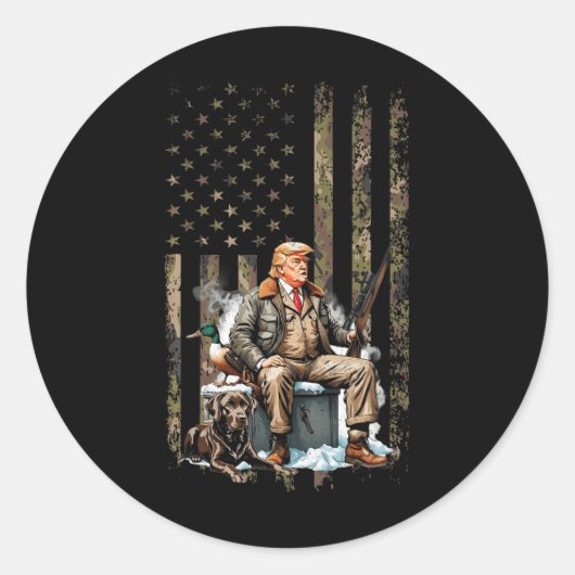 Trump met hond eend watervogels jagen camo preside ronde sticker (Voorkant)