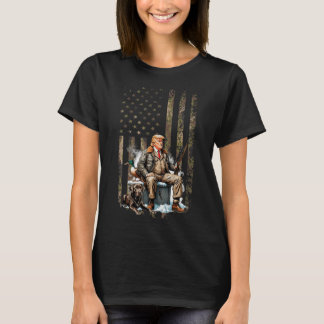 Trump met hond eend watervogels jagen camo preside t-shirt