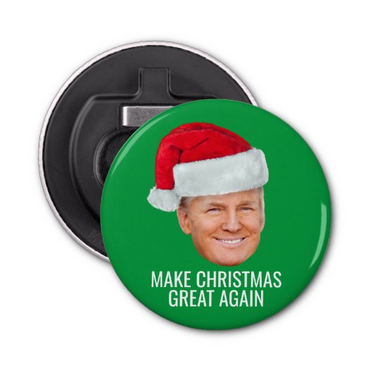 Trump met Santa Hat - Maak kerst nog een keer gewe Button Flesopener (Voorkant)