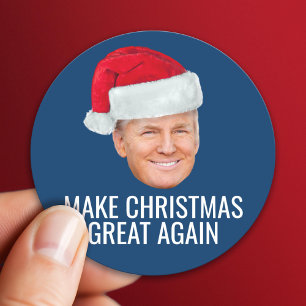 Trump met Santa Hat - Maak kerst nog een keer gewe Ronde Sticker