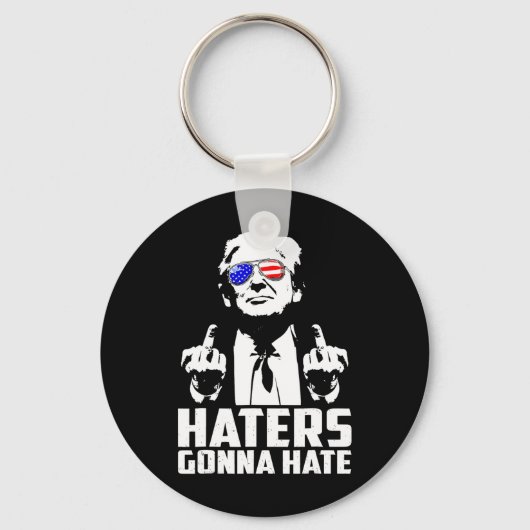 Trump Middenvinger Grappige Haters Gaan Hate Presi Sleutelhanger (Voorkant)