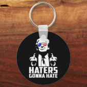 Trump Middenvinger Grappige Haters Gaan Hate Presi Sleutelhanger (Voorkant)