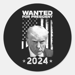 Trump Mok Shot gezocht voor de VS President 2024 Ronde Sticker
