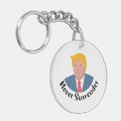 Trump Mugshot geeft zich nooit over Sleutelhanger (Voorkant Links)