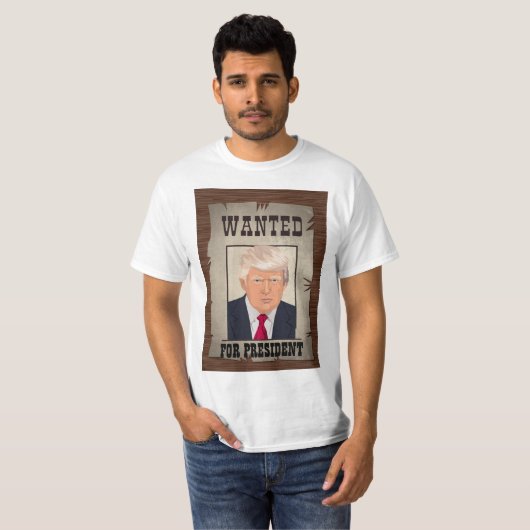 TRUMP MUGSHOT GEZOCHT VOOR PRESIDENT 2024 T-SHIRT (Voorkant volledig)