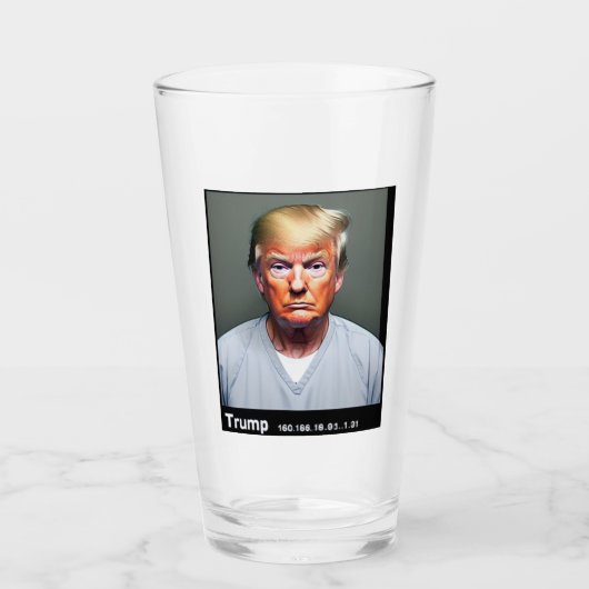 Trump Mugshot Glass Cup Glas (Voorkant)