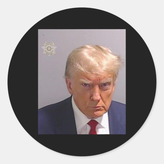 Trump Mugshot T-shirt - iconisch en grappig Ronde Sticker (Voorkant)