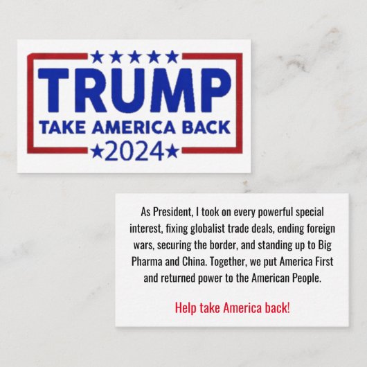Trump neemt Amerika weer terug Contactkaartje (Voorkant / Achterkant)