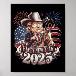 Trump Nieuwjaar 2025 Patriottisch Paard Trump Amer Poster