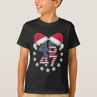 Trump op rug 45 47 President USA Santa Hat Christ T-shirt