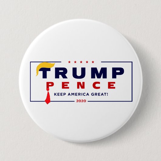 Trump Pence 2020 Red Stropdas Yellow Hair Ronde Button 7,6 Cm (Voorkant)