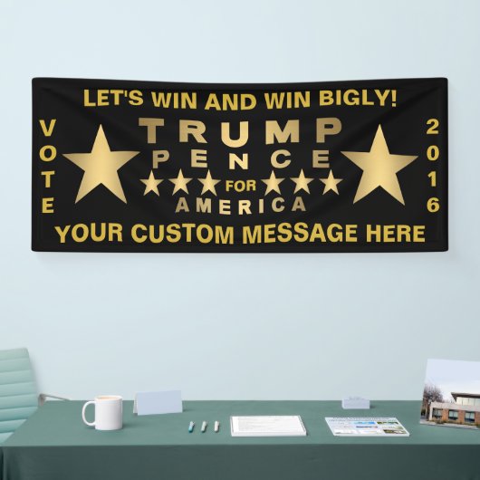 Trump Pence Gold Tone Win Bigly Custom Message Spandoek (Beurs)