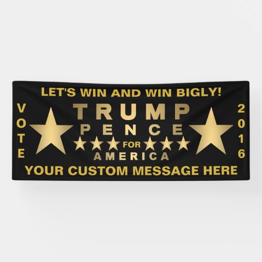 Trump Pence Gold Tone Win Bigly Custom Message Spandoek (Horizontaal)