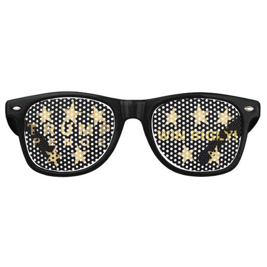 Trump Pence Gold Tone Win Bigly Gold Stars Fun Retro Zonnebril (Voorkant)