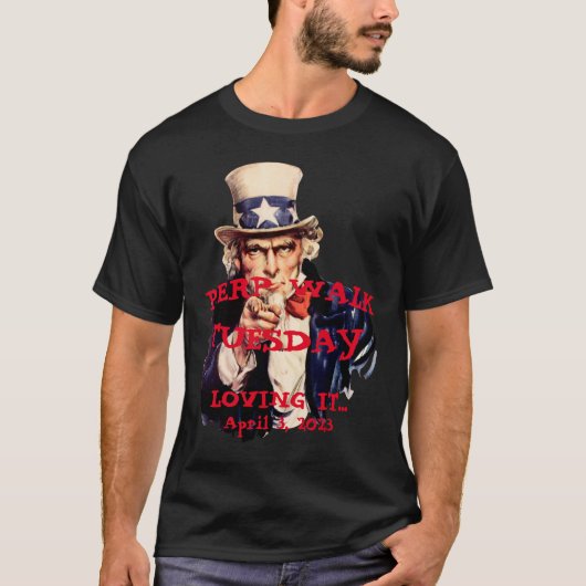 Trump Perp Walk Dinsdag 2023 oom Sam T-shirt (Voorkant)