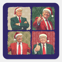 Trump Pop Art Kerststicker MAGA Vakantie Vierkante Sticker