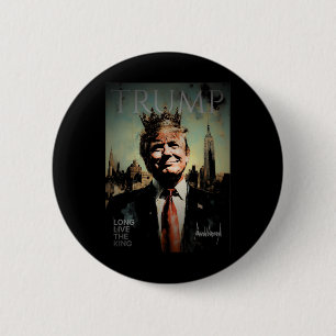 Trump Portret Handtekening Lang leve de Koning Vin Ronde Button 5,7 Cm