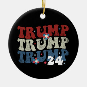 Trump Retro Groovy Bloem 24 2024 Verkiezing Keramisch Ornament