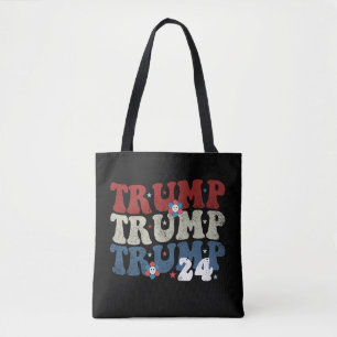 Trump Retro Groovy Bloem 24 2024 Verkiezing Tote Bag