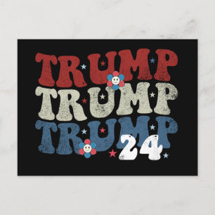 Trump Retro Groovy Flower 24 2024 Verkiezingen Briefkaart