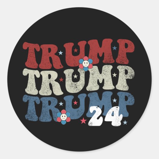 Trump Retro Groovy Flower 24 2024 Verkiezingen Ronde Sticker (Voorkant)