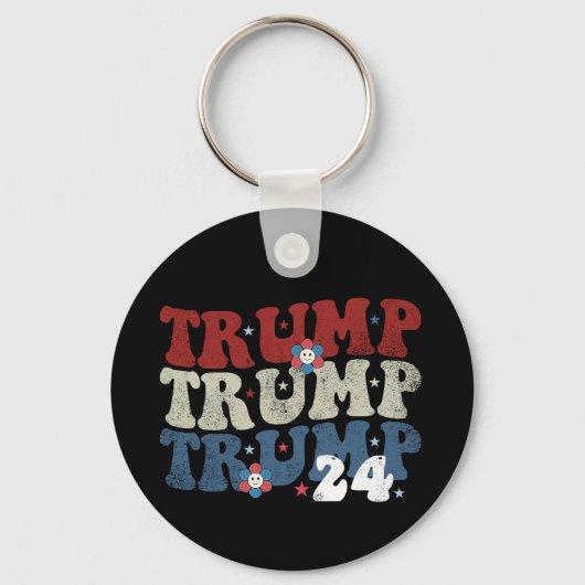 Trump Retro Groovy Flower 24 2024 Verkiezingen Sleutelhanger (Voorkant)