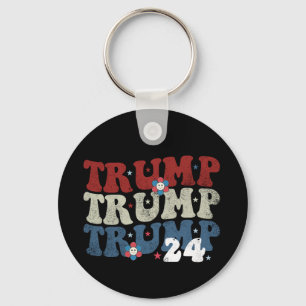 Trump Retro Hippie Bloem 24 2024 Verkiezing Sleutelhanger