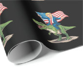 Trump Riding Dinosaur T Rex Amerikaanse Vlag Cadeaupapier (Rol Hoek)